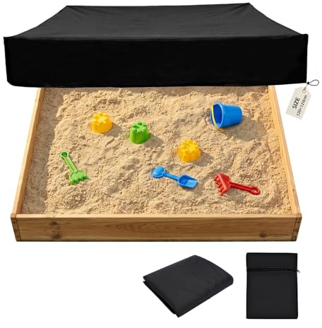 Copertura per sabbiera, 120 x 120 x 20 cm, impermeabile, telone protettivo per sabbiera, in tessuto Oxford 420D, con elastico, coulisse e sacchetto, per sabbiera, piscina, giardino, quadrato