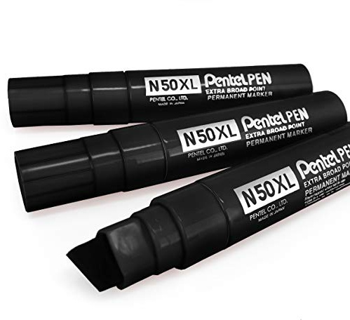 Pentel N50XL Extra Large Broad Permanent Marker – Chisel Tip – Pack of 3 - Black