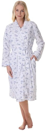 Camille Women's 100% Cotton Dressing Gown | Long-Sleeve, Calf-Length Bathrobe | Wrap Belt Tie Fastening & Front Pockets | Lightweight & Breathable Luxury | Elegant Design Housecoat | Blue 18-20
