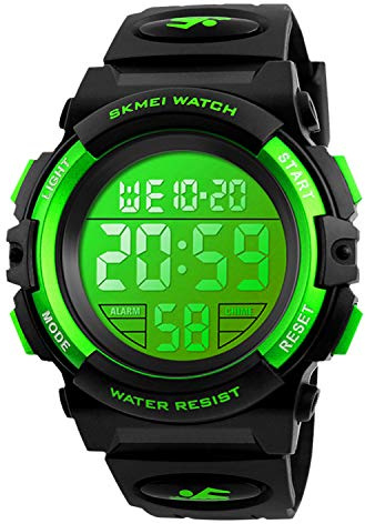 Kids Digital Watches Boys 4-12, Kids Green Digital Sports Waterproof Outdoor Analog Electronic Watches with Alarm Stopwatch, Children Birthday Presents Gifts Toys for Age 4-12 Year Old Boys Girls