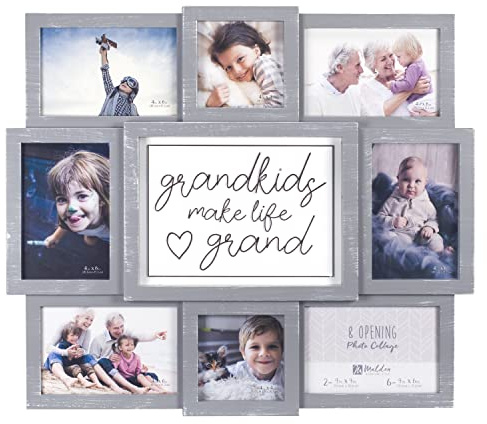 Malden International Designs Gray Grandkids Make Life Grand 8-Opening Sentiment Dimensional Picture Frame Wall Collage