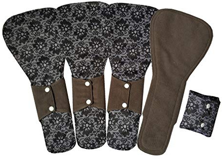 MUMBABY 5 stycken 41cm (16inch) Ultra-djup sömn Över natten Träkol Bamboo Mama Duk/Menstruationsvaddor/Återanvändbara sanitetsbindor (XXL, Black lace)