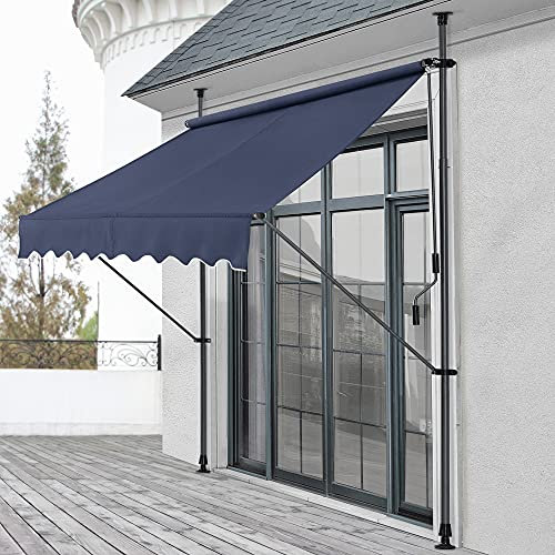 pro.tec Klemmmarkise Stem Markise ohne Bohren 400 x 120 x 220-309 cm Balkonmarkise mit Handkurbel Sonnenschutz Stahlgestell Dunkelblau