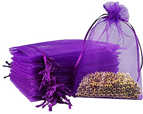 DoGeek 60pcs Purple Organza Gift Bags Medium 10 x 15cm Drawstring Jewelry Pouches Wedding Party Favour and Candy Bags (10 X 15 CM, Purple)