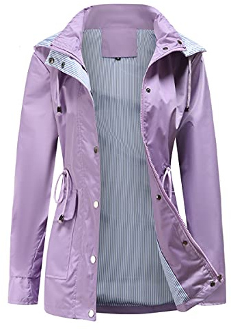 Gyozelem Womens Raincoat Windbreaker Waterproof Lightweight Lined Hooded Rain Jacket with Pocket for Hiking Travel Outdoor L Light Purple