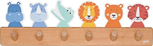 goki 60689 Garderobe Tierfreunde aus Holz mit 6 Haken, 40 x 6 x 12 cm, Bunte Kindergarderobe mit niedlichen Tiermotiven, Hakenleiste für das Kinderzimmer