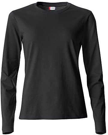 Clique - T-shirt maglia maglietta a manica lunga girocollo da donna Basic-T L/S Ladies in cotone jersey vestibilità slim-fit in diverse taglie e colori (nero L)