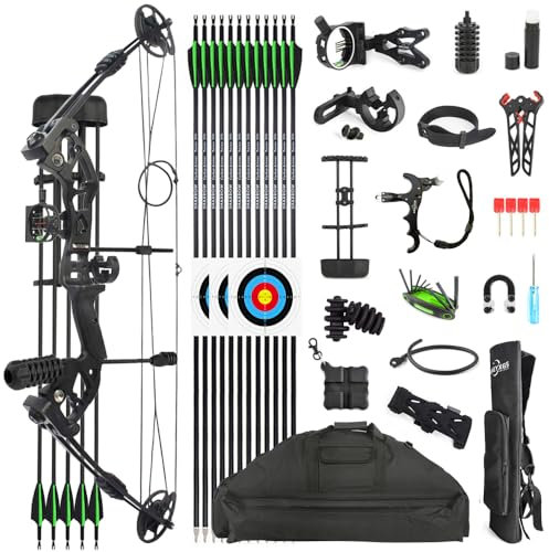 SHARROW Bogenschießen Compound Bogen und Pfeil Komplett Set 30-55lbs Einstellbare Jagd Compoundbogenset für Erwachsene und Anfänger Outdoor-Schießen LH/RH (Linkshänder, Schwarz)