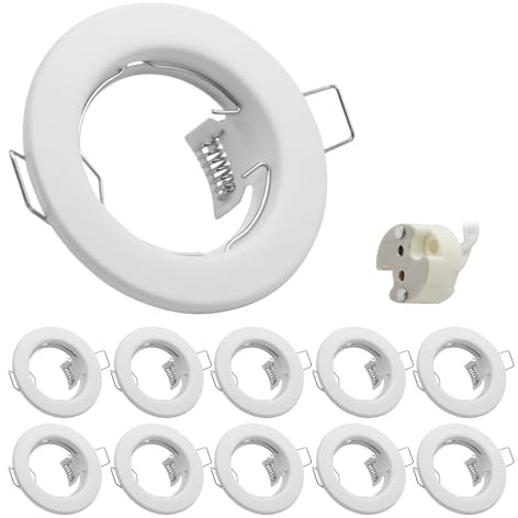 JOYINLED LED Recessed Ceiling Light Mounting Frame Round White Spotlight Fittings incl. MR 16 Socket, Metal Downlight Frame for Ceiling Spotlight MR16 GU 10 & Halogen Bulb, 10 Pack