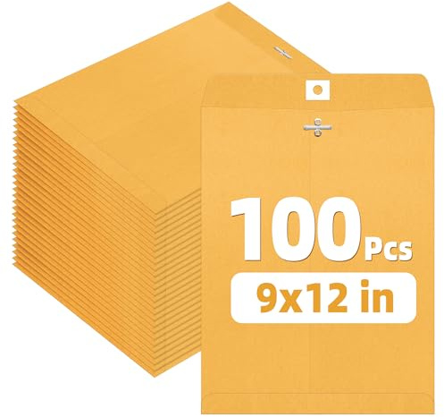 SUNEE Envelops, 9x12 Brown Kraft Envelopes with Clasp Closure, 28-lb Paper Mailing Envelopes, 100 Count, Great for Filing, Storing or Mailing Documents