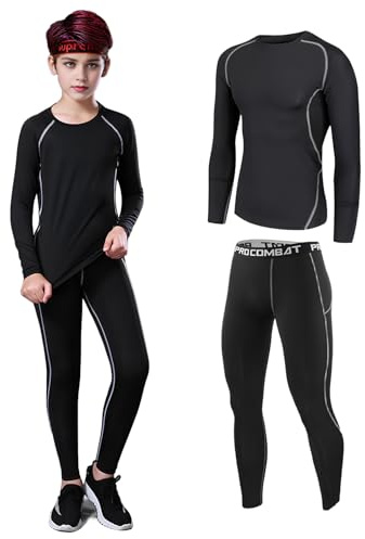 Shengxi Ensemble de sous-vêtement Thermique pour Enfant Fonctionnel De sous-vêtement Thermiques Respirant Sport Thermiques Ensemble Unisexe pour Ski et Football (Gris, 28/135-145 cm)