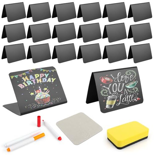 Coicok 20 Stück Kreidetafel Klein, Kleine Tafeln zum Beschriften, Buffet Schilder, Preisschilder Aufsteller mit 3 Stifte und 1 Putztuch, Tischkarten für Preisschilder, Buffet, Hochzeit, Party, Café