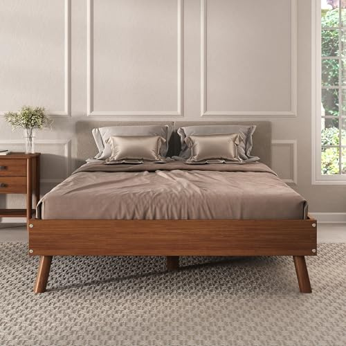 Lit futon KARRI double pour adulte, 140 x 200 cm, 2 places, en bois massif coloris châtaignier, robuste idéal pour futon ou matelas 140 x 200 cm avec barre centrale et 4 pieds coniques de soutien