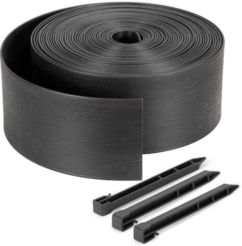 Velway Bordo Giardino Flessibile Lunghezza 20m, Altezza 13cm, con 40 Picchetti - Bordatura da Giardino in Plastica per Prato, Aiuole e Sentieri, Nero