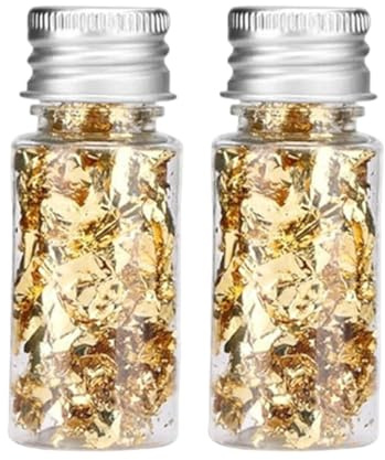 2 Pack Gold Leaf Flakes (10g Per Bottle), Inedible Metallic Foil Pieces for Resin Art, Nail Decoration, Craft Embellishment, Home Accents & Creative DIY Projects
