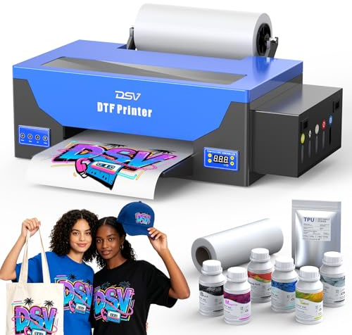 DSV A3 DTF Printer with L1800 Printhead, Built-in White Ink Recirculation & Anti-Clog Self-Cleaning, 2880DPI High-Speed Multi-Material Transfer Machine, Includes 2-Year Ink Supply