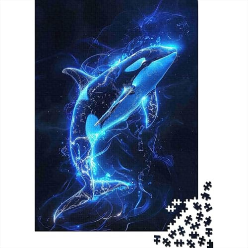 Blue Ocean Whale Jigsaw Puzzle for Adults 1000 Piece Jigsaw Puzzle Night Light Style Paper Puzzle Game for Family Relax Decor Gift 38x26cm/1000pcs