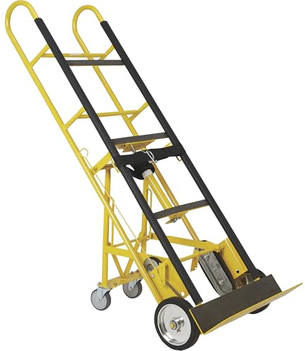 Strongway Industrial Hand Truck – 1200 lb Capacity Heavy-Duty Appliance Dolly, Convertible 2/4-Wheel Design, 8 Rubberized Wheels, Auto-Rewind Ratchet Belt & Stair-Climbing Capability