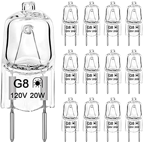 Gaormii G8 Halogen Light Bulbs 20W 120V Under Cabinet Puck Lighting Replacements, T4 JCD Type G8 2Pin Base, 2700K Warm White, Dimmable, Pack of 12
