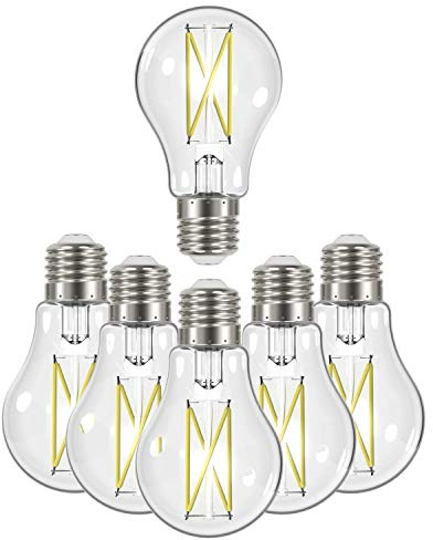 Satco Dimmable Led Filament Lamps, S12417, High Lumens, 8 Watt, A19; Clear; Medium Base; 4000K; 90 CRI; 120 Volt for use at Residential, Hospitality, Display and Commercial 6 LED Bulbs