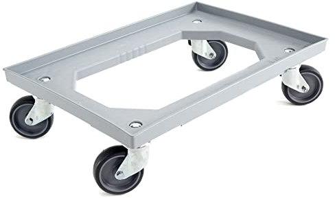EU Transportroller für Boxen 60 x 40 cm ohne Bremse Grau, mit 4 Lenkrollen Rollwagen Euroboxen Eurobehälter