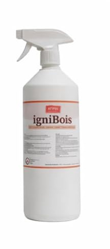 Spray ignifuge bois M1 – Traitement anti feu bois intérieur – Ignifugeant prêt à l’emploi avec attestation – Protection incendie invisible – 1L = 5,7m² – Fabrication française