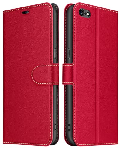 ELESNOW Hülle für iPhone 6 Plus / 6S Plus, PU Leder Klappbar Wallet Handyhülle Schutzhülle Tasche mit Kartenfach, Standfunktion, Magnetisch für Apple iPhone 6 Plus / 6S Plus Hüllen (Rot)