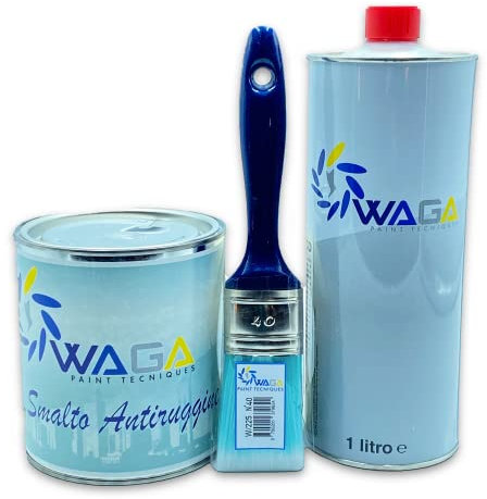 WAGA PAINT S.R.L. Kit Smalto Sintetico Antiruggine 750ML con Diluente 1LT e Pennello, Anticorrosivo, Alta Copertura Interni ed Esterni per Ferro, Acciaio, Legno (VERDE BANDIERA)