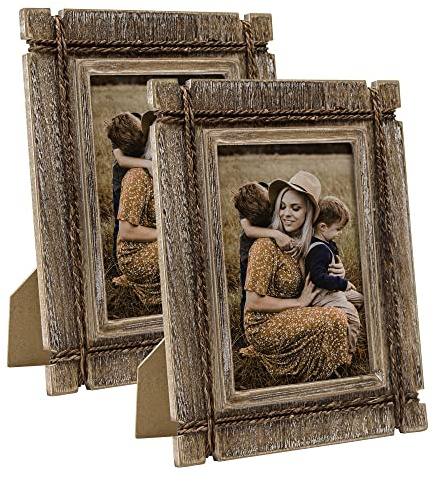 takfot Rustic Picture Frames 5x7 Wooden Picture Frame Set of 2, Distressed Western Photo Frame with Real Glass Wall and Tabletop Display Gift for Mom Dad Family Friends