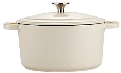 Terrakotta Kochtopf Runde Auflaufschale Gusseisen Mit Deckel Binaural Geschirr Zäher Emaille -Beschichtung, Keramikinduktion Und Gassicherheit (Color : White)