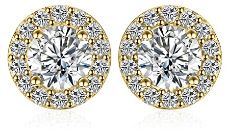 JewelryPalace 1ct Halo Boucles d'oreilles Taille Rond Solitaire Moissanite Argent 925 Pour Femme, Plaqué Or Jaune Or Rose Petite Clous d'oreilles Pierre Fille, Diamant Simulé Ensemble Bijoux Mariage