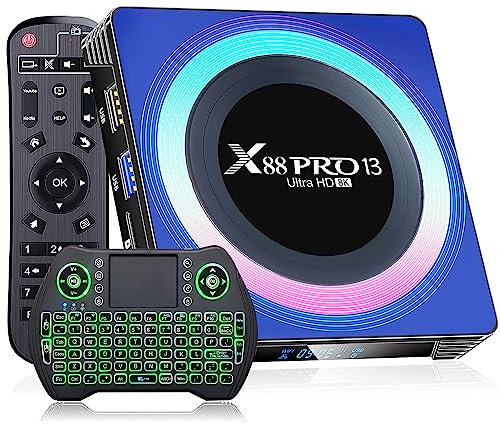 BL Android TV Box 13.0, 2025 Android TV Box 4GB RAM 32GB ROM 6K 8K Wi-Fi 6, X88 PRO 13 Android Box RK3528 Quad-Core 2.4G/5G Wi-Fi 4K 3D Bluetooth 5.0 USB 3.0 Smart TV Box with Mini Wireless Keyboard