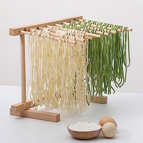TRAGLO pastatork, pastatork av trä, pastastativ för torkning, med 8 barhandtag, vikbart pastastativ, torkpasta för att spara utrymme, för pasta, spagetti, nudlar