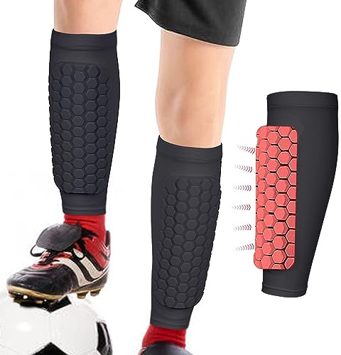 Linkidea Espinilleras de Fútbol Honeycomb para Niños Jóvenes, Espinilleras de Fútbol Ligeras, Transpirables y Fáciles de Poner, Almohadillas Protectoras para Las Piernas de Fútbol (1 Par/Negro/XS)
