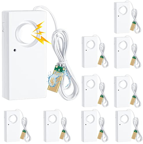 Hoteam 5 Pcs Water Sensor Alarm Leak Detector 120db Water Leak Alarm 9v Battery Flood Sensor Detector Overflow Security Alert for Home Basement Kitchen Garage Bath Tub Sink, White