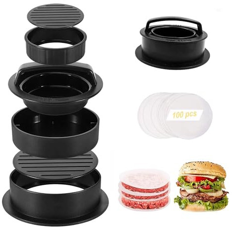 Navani 3-in-1 Burger Press | Non-Stick Patty Makers | 100 Wax Papers | Large, Small & Half Pounder Burger Mold Set
