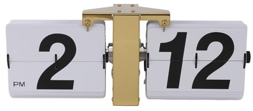 Automatisk Vändklocka Mekanisk Klocka Batteridriven Retro Digital Flip Down Klocka för Skrivbord Stående Vägghängande 12H (Guld)