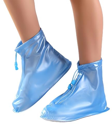 Docache Copri Scarpe Per Pioggia, Copriscarpe Impermeabili, Riutilizzabili, Con Cerniera, Antiscivolo, Galosce Per Donne, Uomini e Bambini (Blu, (XL) 42-43)