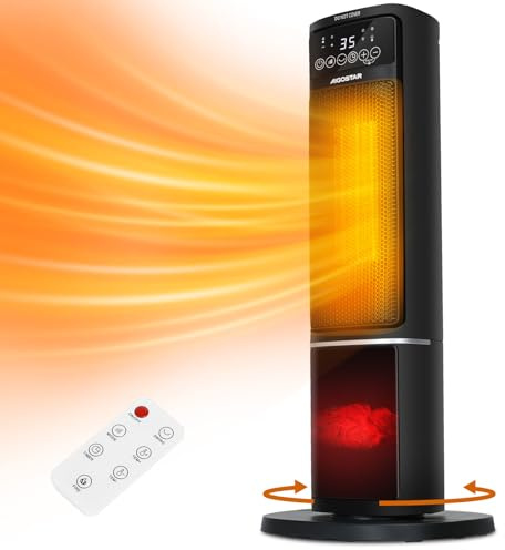 Aigostar Electric Fireplace Heater with Flame Effect - 2000W PTC Ceramic Space Heater with Oscillation, 24H Timer, ECO Mode, Remote Control, Adjustable Thermostat & Safety Protection - Ayden