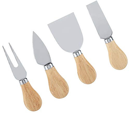 Set di Coltelli da Formaggio in Acciaio Inossidabile con Manico in Legno, 4 Pezzi, per Tagliare il Formaggio in Cucina