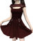 DINGJIUYAN Halloween Dress Gothic Steampunk Black Lolita Sexy Slim Slip Dresses Short Sleeve Hollow Eyelet Lace Prom Dress Wine Red L