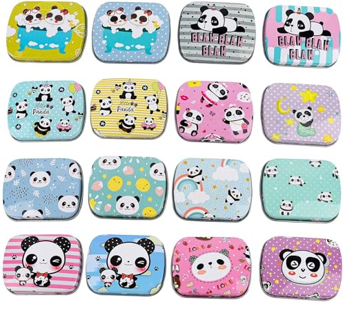Framendino, 8 Pack Mini Tin Trinket Coin Boxes Panda Pattern Jewelry Storage Case with Lid for (Random Color)