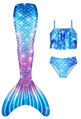 FOLOEO Meerjungfrauenschwanz Mädchen Kinder Meerjungfrau Badeanzug mit Bikini Set, Keine Monoflosse