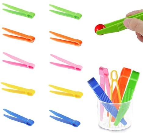 Ajinacious Kids Tweezers Set, 10 Pcs Plastic Tweezers, Colorful, Cartoon Style, Perfect for DIY Crafts, Science Experiments & Outdoor Exploration, Enhances Fine Motor Skills