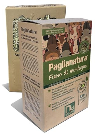 Paglianatura Dispenser Fieno di Montagna Anti-Spreco per Conigli e Piccoli Roditori | Box Dispenser in Cartone con Fieno Naturale di Montagna | Riduce Sprechi e Mantiene la Gabbia Pulita