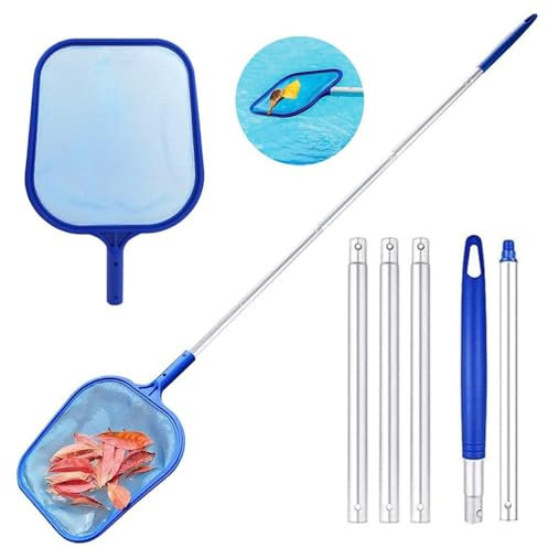 Wanfoou Swimming Pool Skimmer Net, Swimming Pool Cleaning Net ，Adjustable Aluminium Telescopic Pole, Pond Nets for Cleaning, Fine Mesh Leaf Skimmer Netting for Garden Pond Hot Tub Net, blue