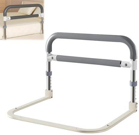 Ayrirel Bed Rails for Elderly Adults, 64cm Foldable Adjustable Heights Assist Support Side Railings, Portable Bed Rail for Seniors, Disabled, Surgery Recovery, Supports 330lb (Grey-White)