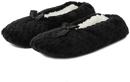 Chausson Ballerine Femme, Chaussons Ballerines Femme Confortable, Pantoufle Chausson Ballerine Hiver Chaude Confort Pantoufles Fermé Chaussure Slippers Antiderapant Isotherme Chaussures Noir, 42