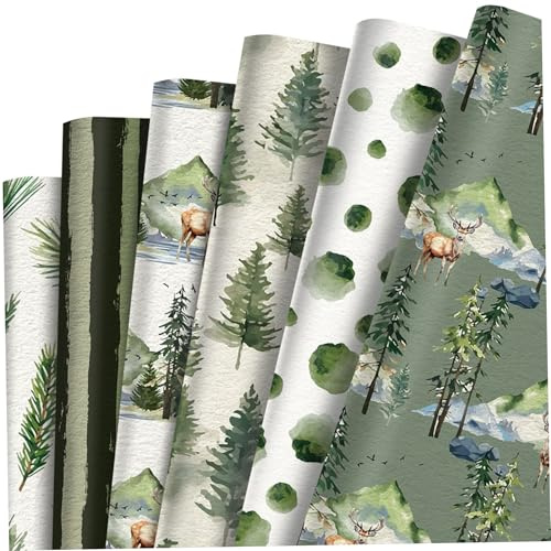 Gcroet 12 st julomslagspapper 50 x 67 cm skogar grönt jul klippbok papper med träd hjortmönster skärbar gör-det-själv för jul bröllopsfest ggåvor.
