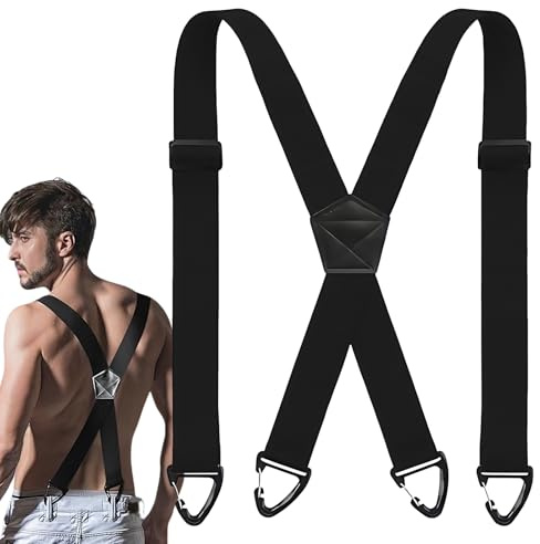 Terilamy Hidden Braces Suspender for Men Under Clothes with 4 Clips, Adjustable X-Back Mens Brace with Durable Plastic, 38mm Elastic Heavy Duty Braces for Men Trousers Jeans Pants